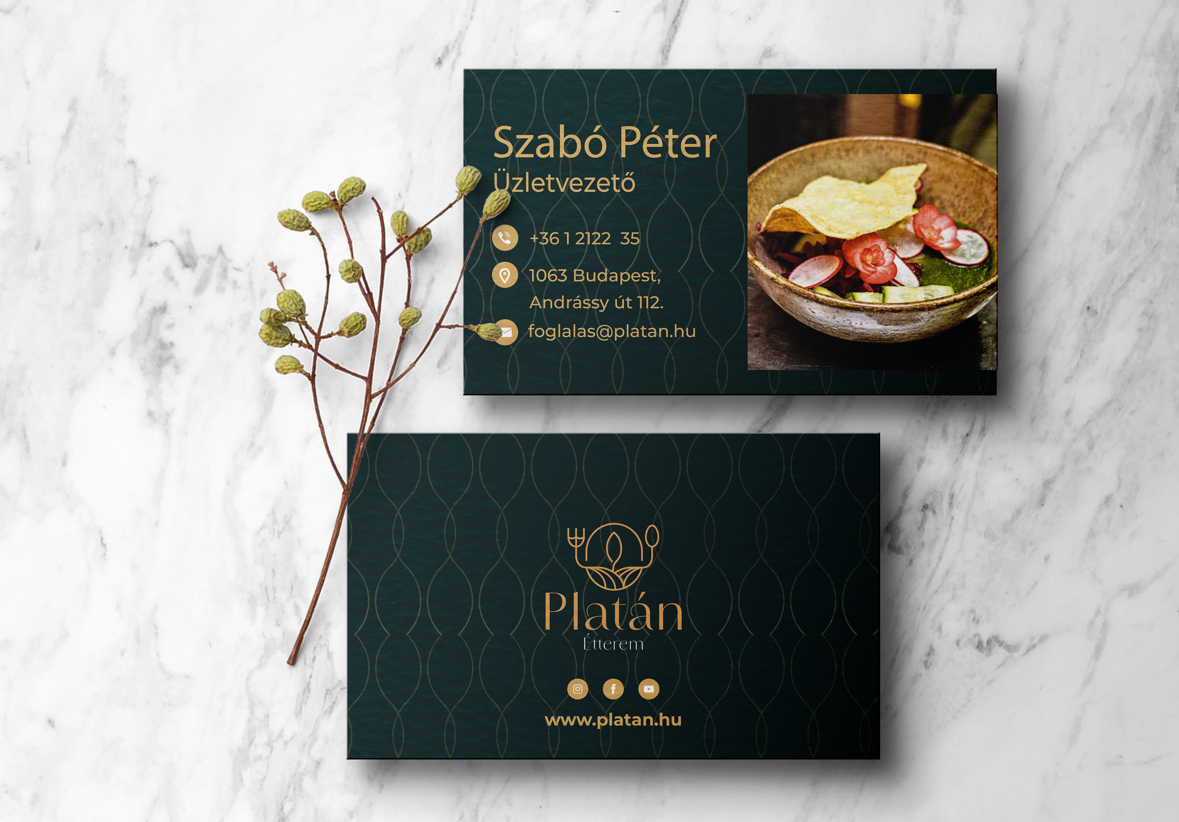Névjegykártya márványlapon