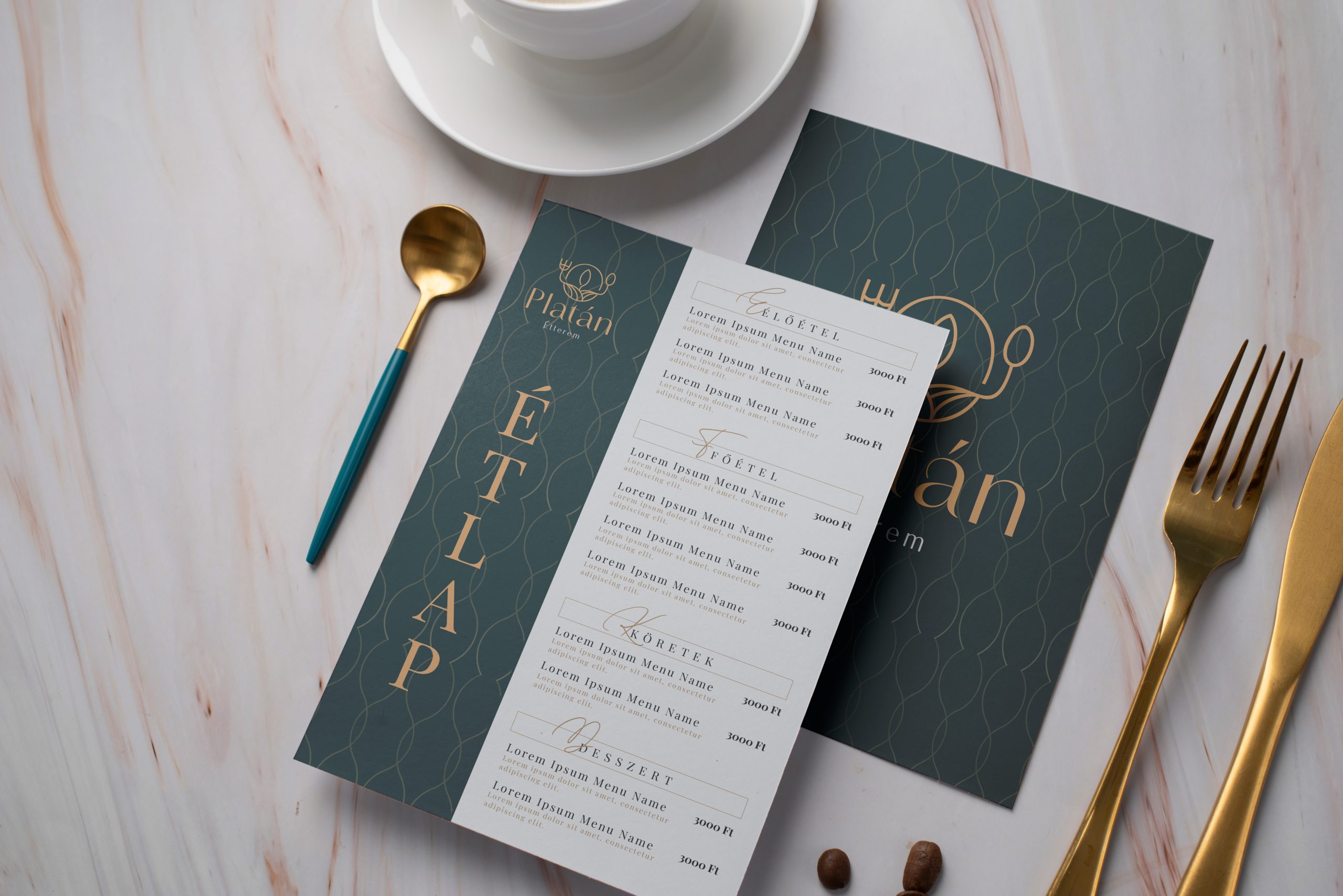 Platán étlap asztalon